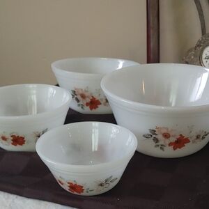 Vintage Federal Floral White Mixing Bowl Set (4)